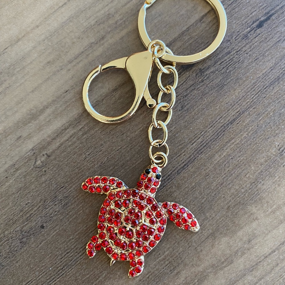 Red Rhinestone Turtle Bag Charm